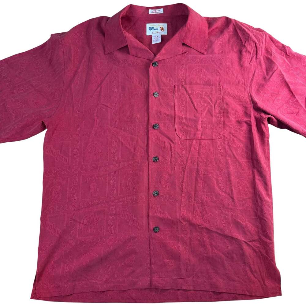 Reyn Spooner USC Trojans Silk Jacquard Button Down Camp Shirt Medium